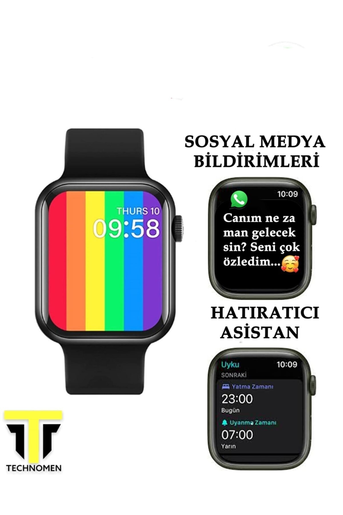 Akıllı Saat T500 Plus +   Kablosuz Kulaklık Ikili Siyah Set Ios Android Smartwatch